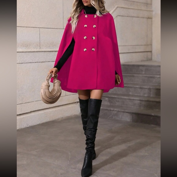 Luxe classic button up double breasted cape jacket - Picture 14 of 16